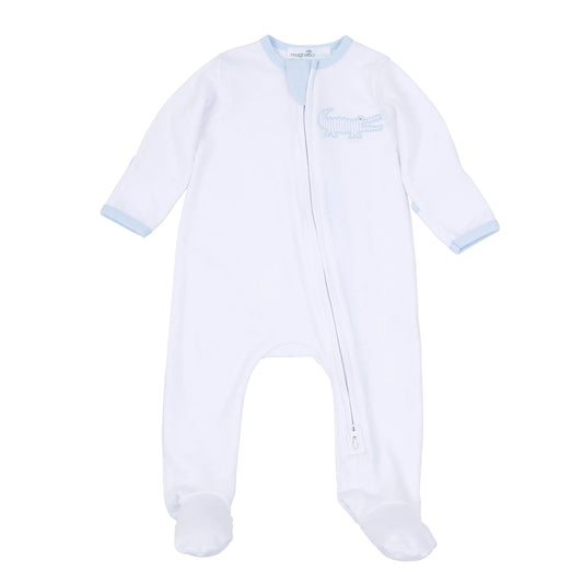 Gator Applique Zip Footie - Light Blue